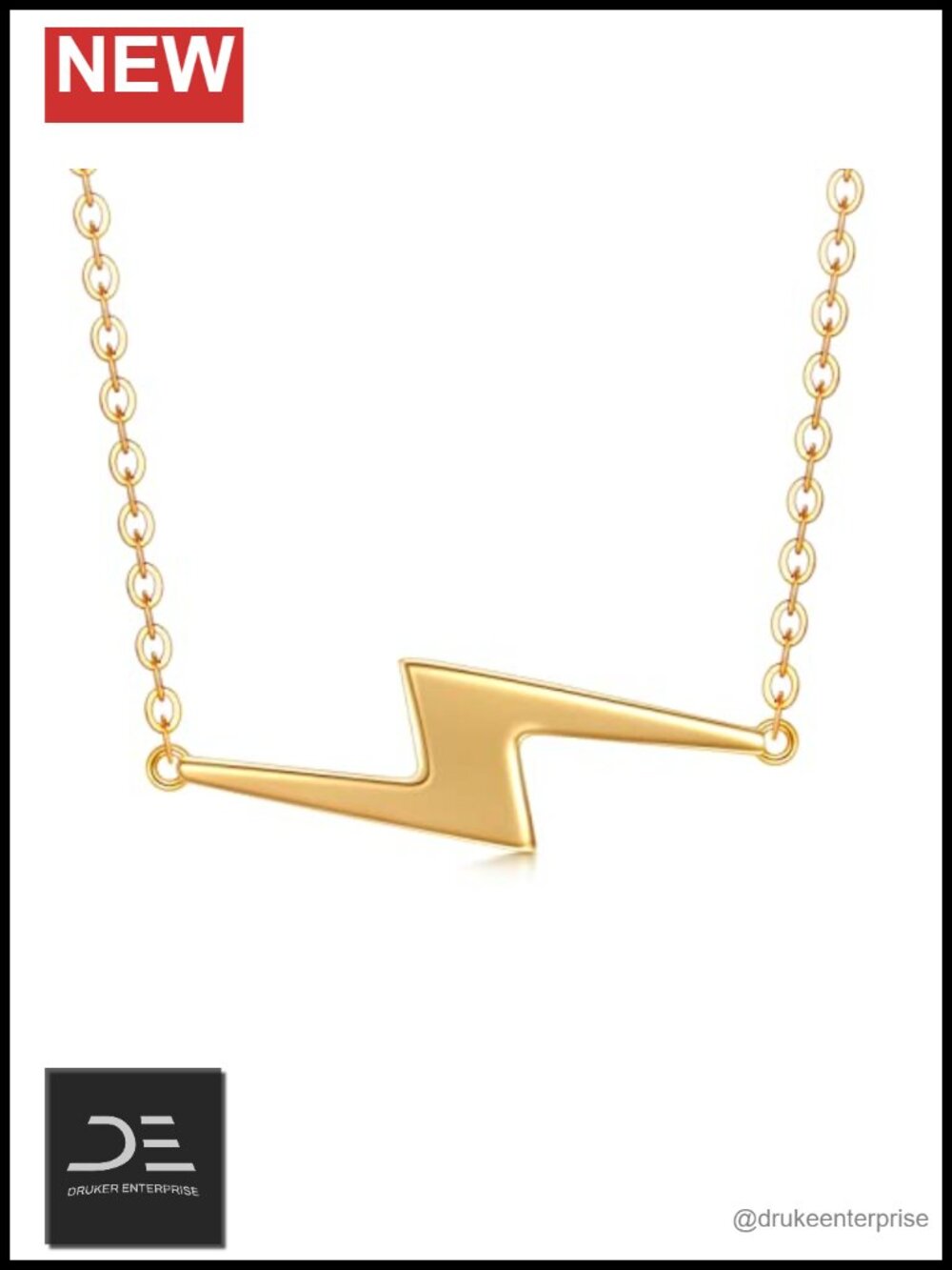 14k Solid Gold Lightning Bolt Necklace Charm Pendant Choker